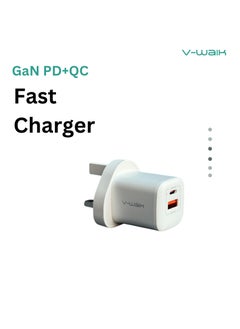 V-Walk 33W Gan Fast Charger + Type-C Cable included, Compact & Powerful, PD + QC 3.0 port, smart adaptive charging, ultra-compact design, and advanced safety features.  - Image 2