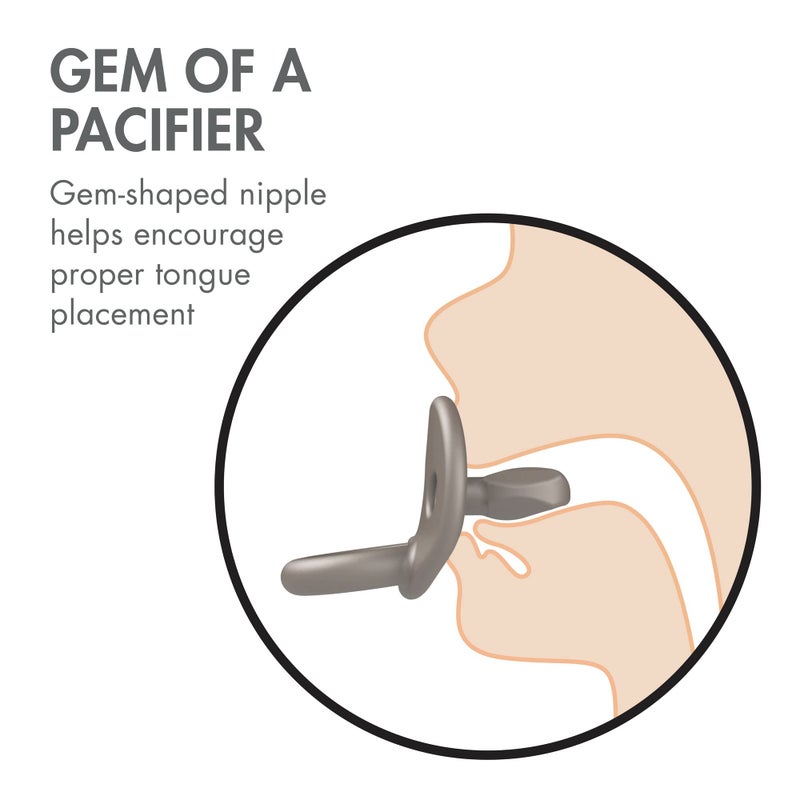 Boon Jewl Silicone Orthodontic Pacifier - Baby Pacifier with Soothing Gem Shaped Nipple - Comfortable Newborn Pacifiers Support Natural Oral Muscular Development - Neutral - 2 Count - 0+ Months - Image 4