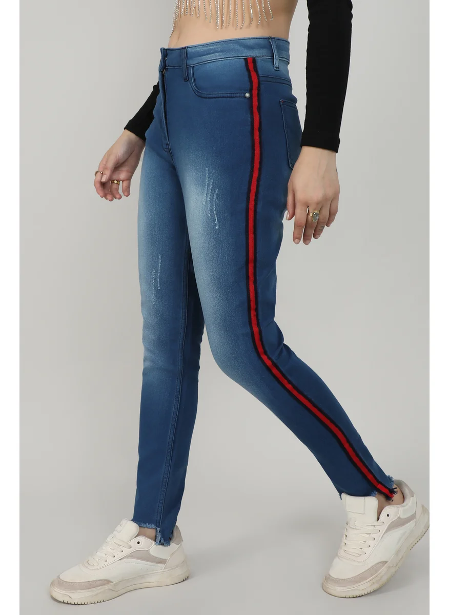 Campus Sutra Women's Light Blue Side-Striped Denim Jeans