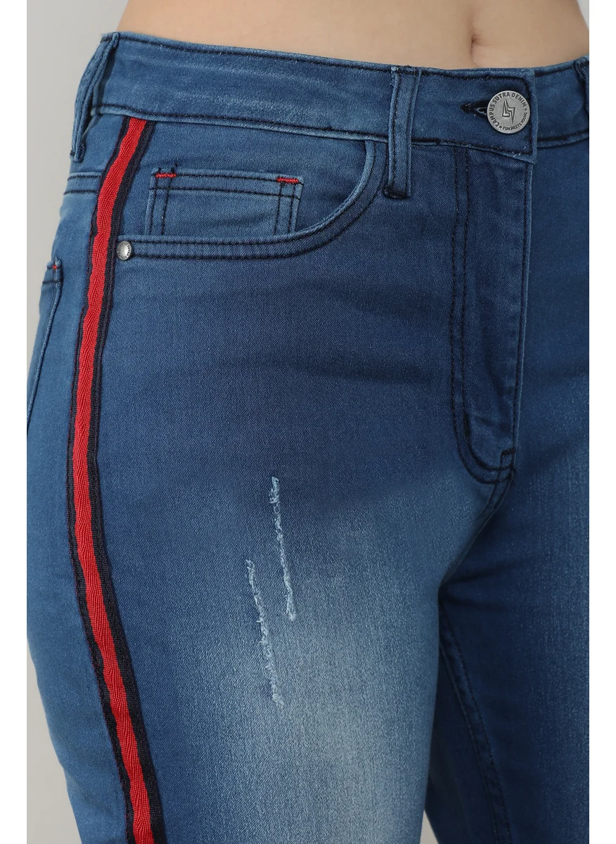 Campus Sutra Women's Light Blue Side-Striped Denim Jeans