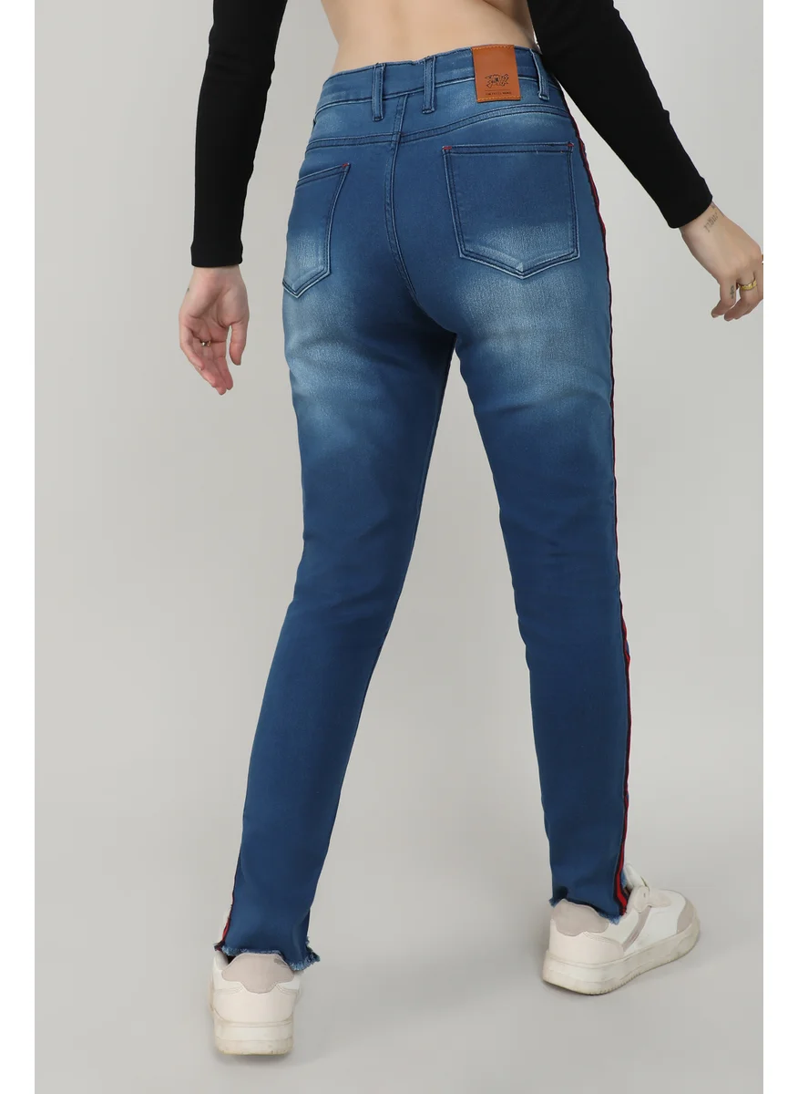 Campus Sutra Women's Light Blue Side-Striped Denim Jeans