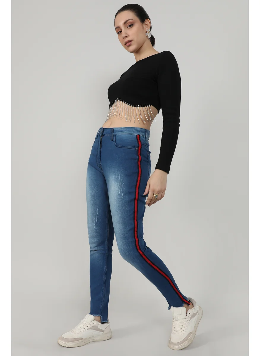 Campus Sutra Women's Light Blue Side-Striped Denim Jeans