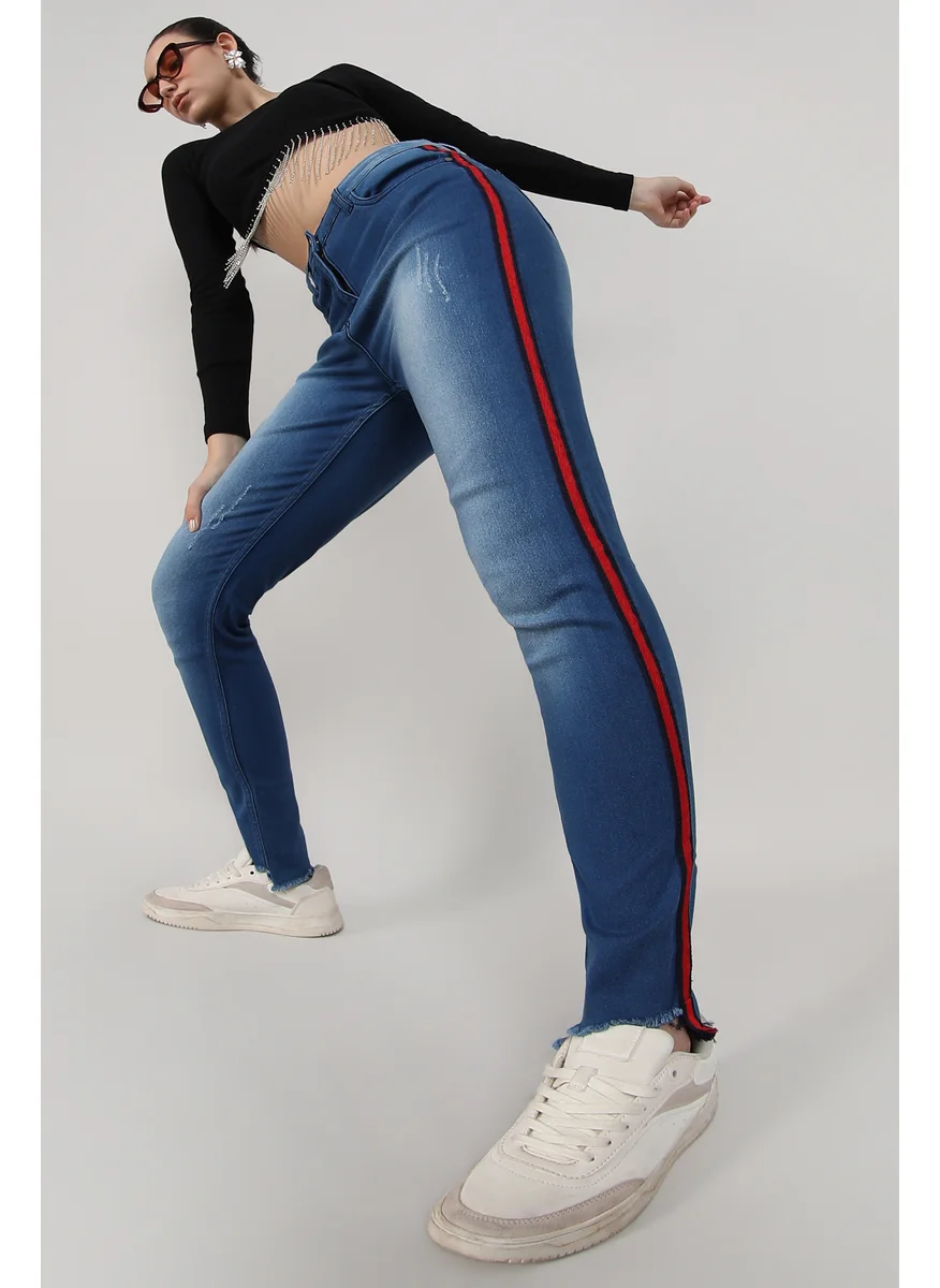 Campus Sutra Women's Light Blue Side-Striped Denim Jeans