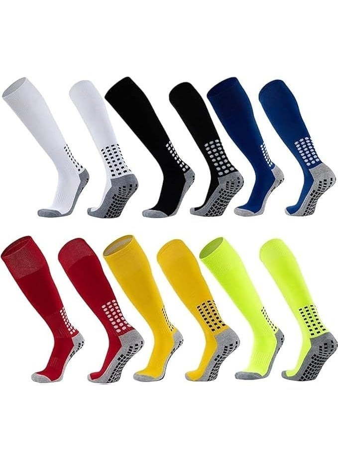 6 Pairs Men's Soccer Sock with Grip, Non Slip Sports Socks, Knee High Compression Base Football Basketball Socks - Image 1