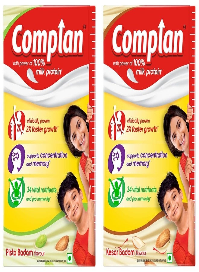 Complan Nutrition Drink Powder for Children, Kesar Badam Flavour, 500 g Carton & Pista Badam, 500gm | Nutrition drink for kids with protein & 34 vital nutrients - Image 1