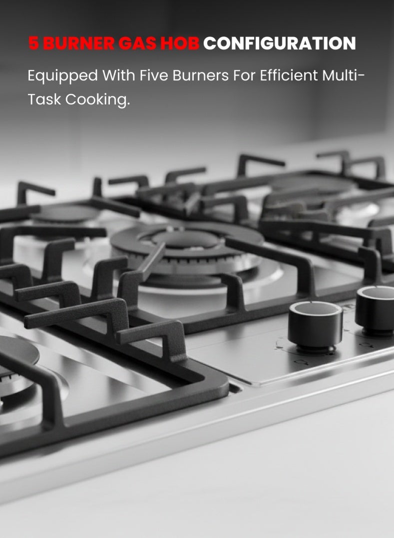 أوجيرا موقد غاز مدمج بـ 5 شعلات مع سطح زجاج مقوّى | شعلة ثلاثية الحلقة عالية القدرة، شعلات سريعة وشبه سريعة | لهب أزرق قوي | استهلاك غاز منخفض وانبعاثات كربونية أقل | متوافق مع غاز LPG | مقابض معدنية يدوية | ضمان سنتين 5 شعلات في 1 - Image 2