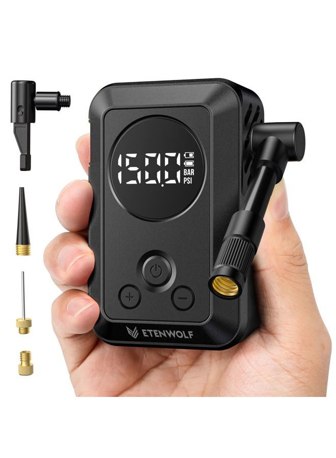 ETENWOLF S0 Mini Electric Bike Pump, 150 PSI Tire Inflator Portable Air Compressor for Bicycles, Cars, Motorcycles, and Sports Balls, Fast Inflate & Auto Stop Bicycle Pump with Gauge (Black) - Image 1