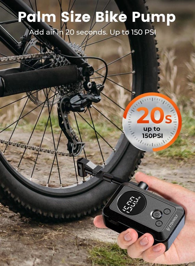 ETENWOLF S0 Mini Electric Bike Pump, 150 PSI Tire Inflator Portable Air Compressor for Bicycles, Cars, Motorcycles, and Sports Balls, Fast Inflate & Auto Stop Bicycle Pump with Gauge (Black) - Image 2