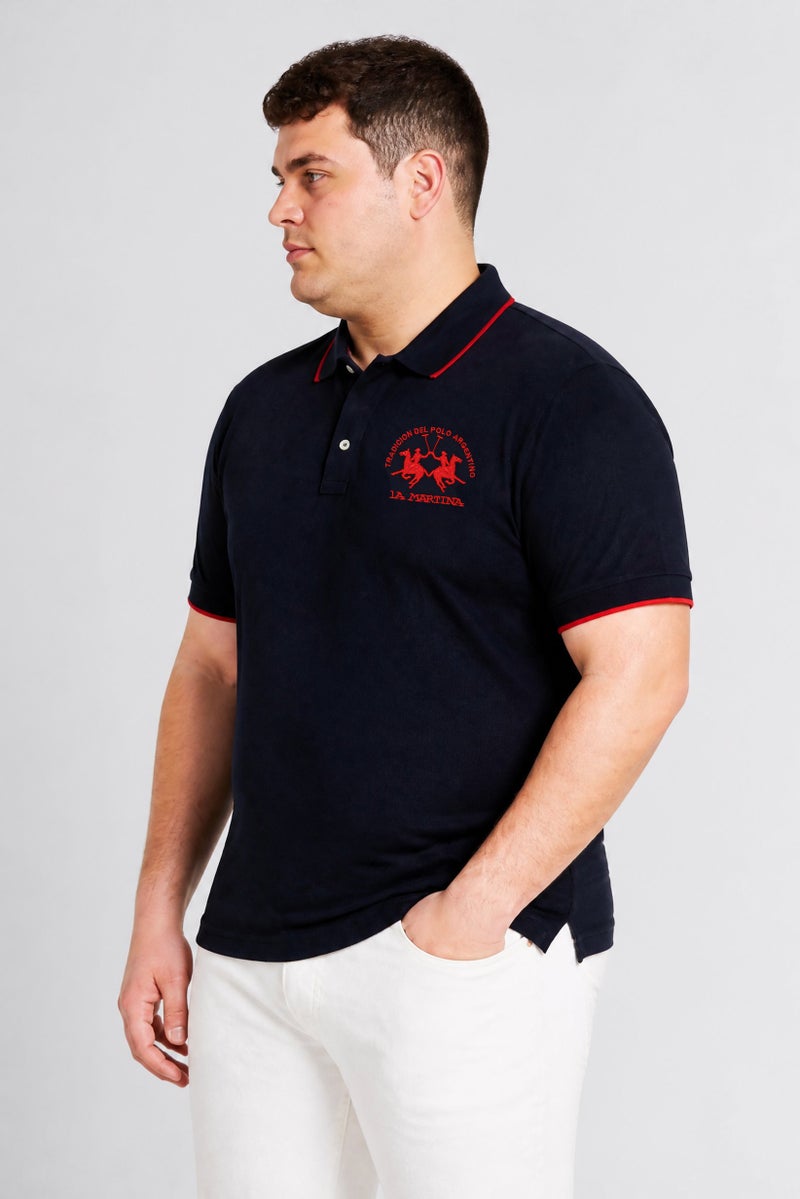 La Martina Men Regular Fit Embroidered Logo Short Sleeve Polo Shirt, Navy - Image 2