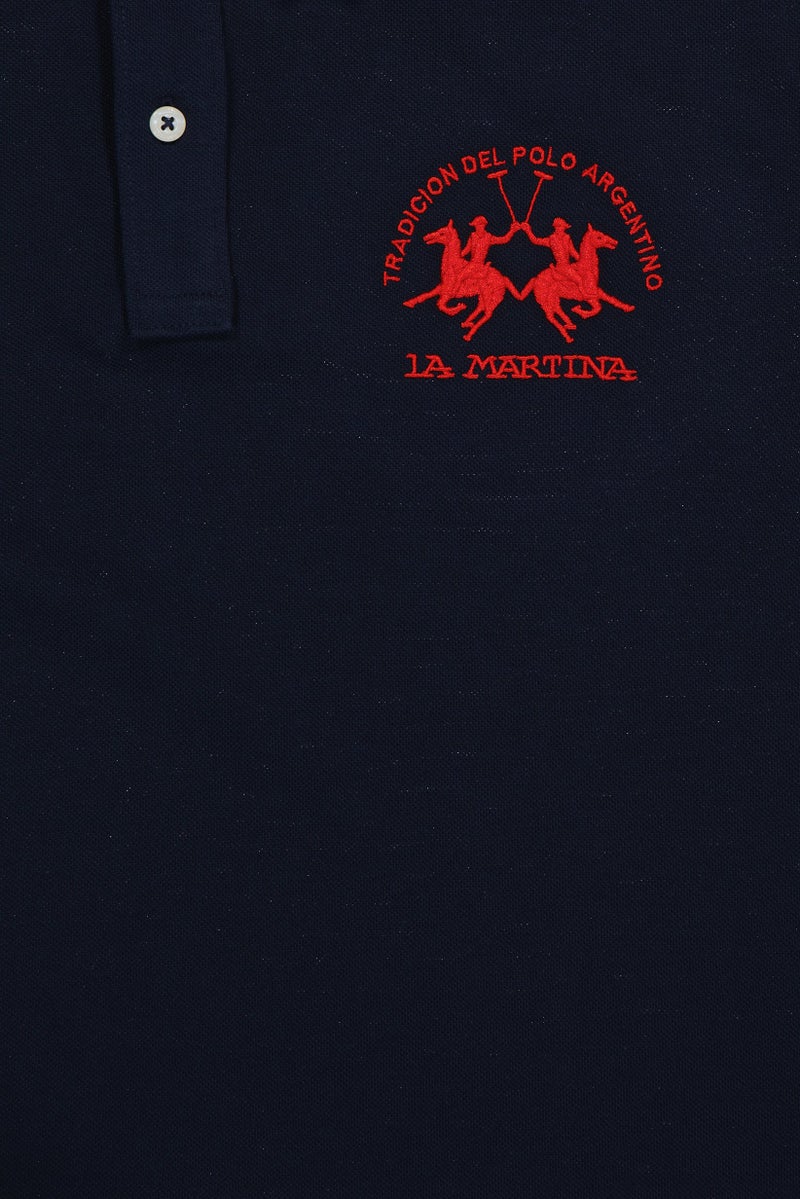 La Martina Men Regular Fit Embroidered Logo Short Sleeve Polo Shirt, Navy - Image 3