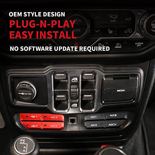 LASFIT Auxiliary Switch Bank Kit, OEM Style Plug&Play Aux Switch Panel Dash 4 Buttons with Left Storage Bin 4x30A for Wrangler JL 2018-2025 & Gladiator JT 2019-2025, Black - Image 5