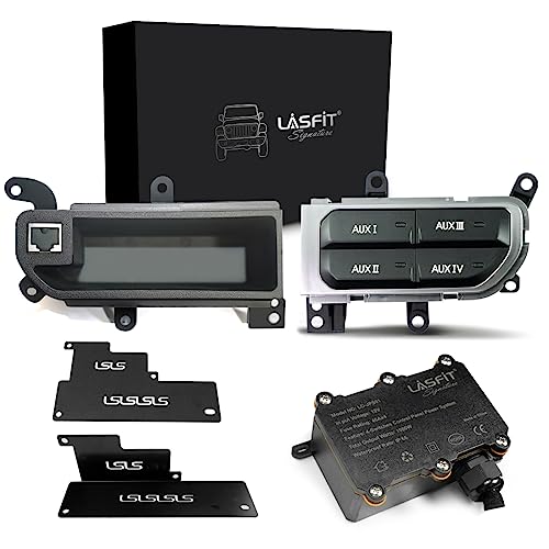 LASFIT Auxiliary Switch Bank Kit, OEM Style Plug&Play Aux Switch Panel Dash 4 Buttons with Left Storage Bin 4x30A for Wrangler JL 2018-2025 & Gladiator JT 2019-2025, Black - Image 1
