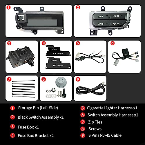 LASFIT Auxiliary Switch Bank Kit, OEM Style Plug&Play Aux Switch Panel Dash 4 Buttons with Left Storage Bin 4x30A for Wrangler JL 2018-2025 & Gladiator JT 2019-2025, Black - Image 2