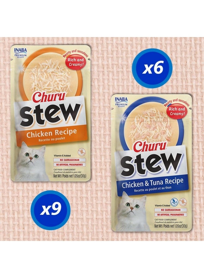 INABA Churu Stew for Cats, Broth Gelée with Shredded Chicken Side Dish with Vitamin E, 1 Ounce per Pouch, 15 Pouches Total, Chicken & Tuna Variety Pack - Image 3