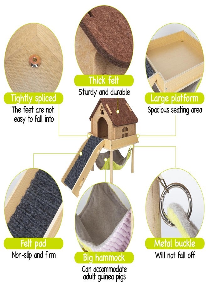BESNEW 3 in 1 Enlarged Guinea Pig Hammock,Wooden Guinea Pig Hideout with House & Platform & Stairs Small Animal Toys for Hiding Sleeping Activities - Image 5