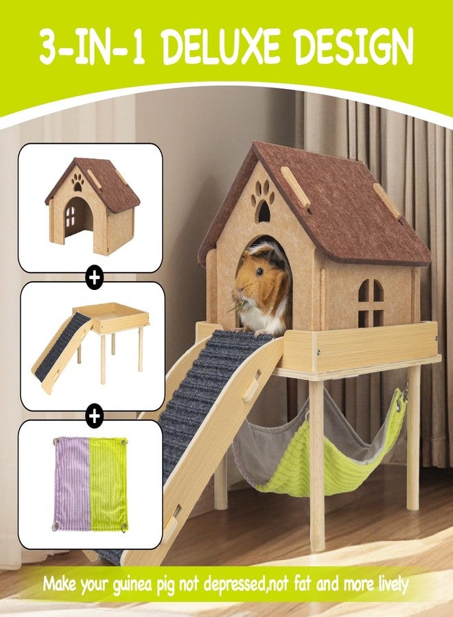 BESNEW 3 in 1 Enlarged Guinea Pig Hammock,Wooden Guinea Pig Hideout with House & Platform & Stairs Small Animal Toys for Hiding Sleeping Activities - Image 2