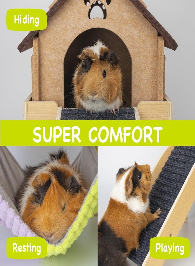 BESNEW 3 in 1 Enlarged Guinea Pig Hammock,Wooden Guinea Pig Hideout with House & Platform & Stairs Small Animal Toys for Hiding Sleeping Activities - Image 3