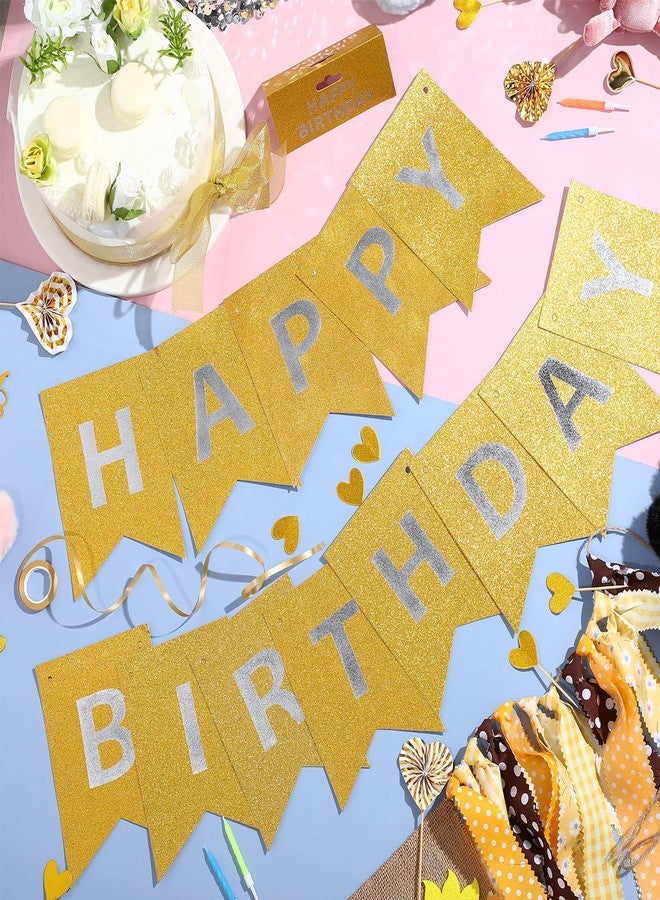 Clabby Happy Birthday Banner with Shiny Letters Glitter Happy Birthday Banner Shiny Birthday Hanging Signs Birthday Party Supplies (Gold) - Image 3