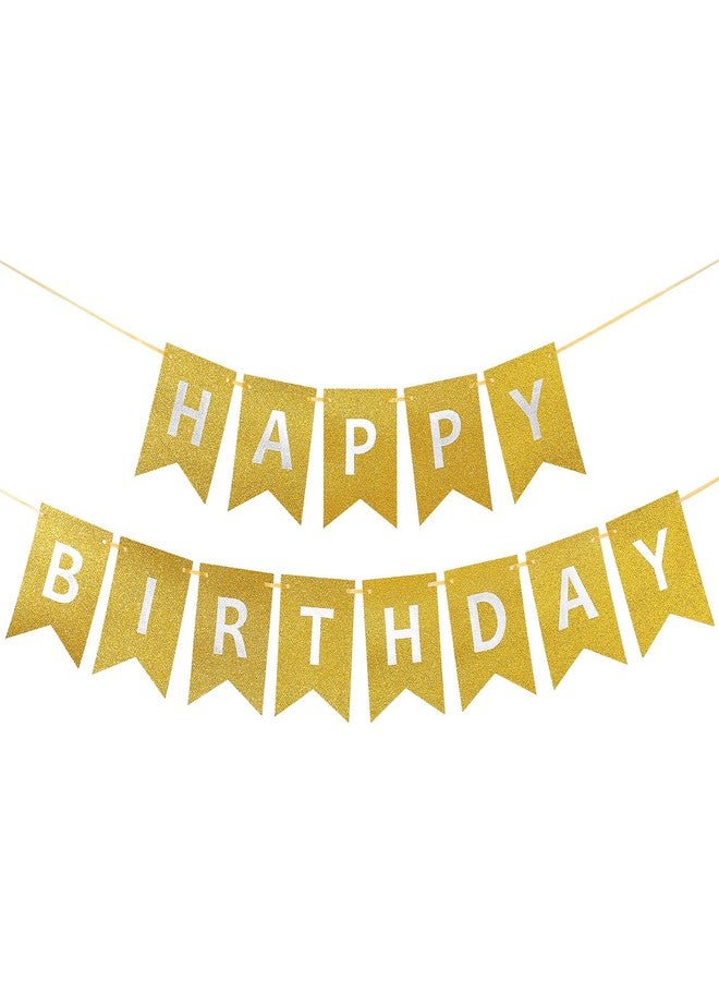 Clabby Happy Birthday Banner with Shiny Letters Glitter Happy Birthday Banner Shiny Birthday Hanging Signs Birthday Party Supplies (Gold) - Image 1