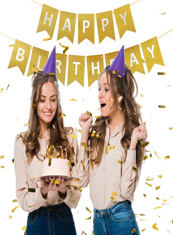 Clabby Happy Birthday Banner with Shiny Letters Glitter Happy Birthday Banner Shiny Birthday Hanging Signs Birthday Party Supplies (Gold) - Image 4