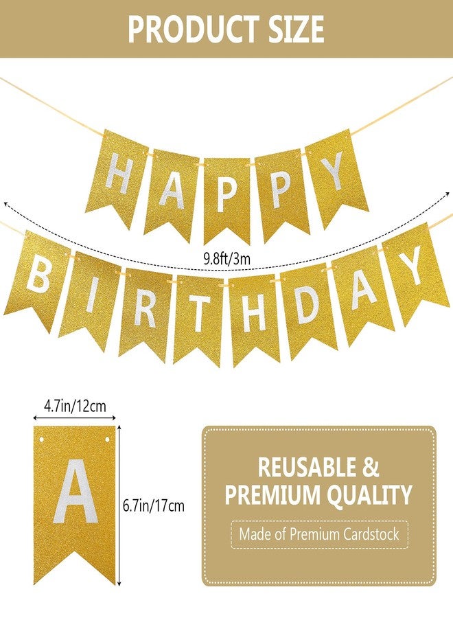 Clabby Happy Birthday Banner with Shiny Letters Glitter Happy Birthday Banner Shiny Birthday Hanging Signs Birthday Party Supplies (Gold) - Image 2