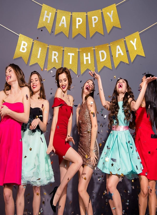 Clabby Happy Birthday Banner with Shiny Letters Glitter Happy Birthday Banner Shiny Birthday Hanging Signs Birthday Party Supplies (Gold) - Image 5
