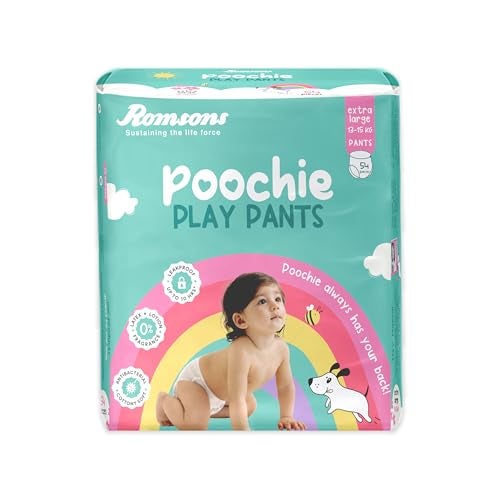 Romsons Poochie Play Pants Baby Diapers - XL (54 Pieces) | Suitable for 13-15 KG | 360° Comfort Fit and Leakproof Upto 10 Hrs. - Image 1