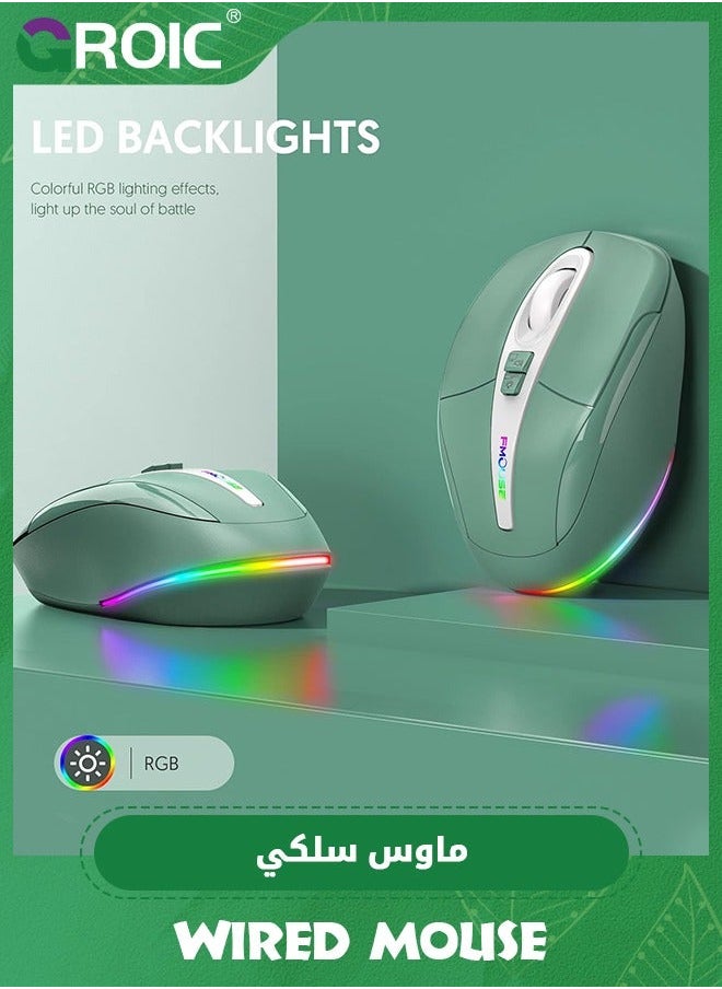 GROIC Green Computer Mouse Wireless, Silent with RGB Lights Dual Mode 2.4G Wireless & Bluetooth 5.1 2400 DPI USB-C Rechargeable, Compact for PC Laptop Desktop  - Image 5