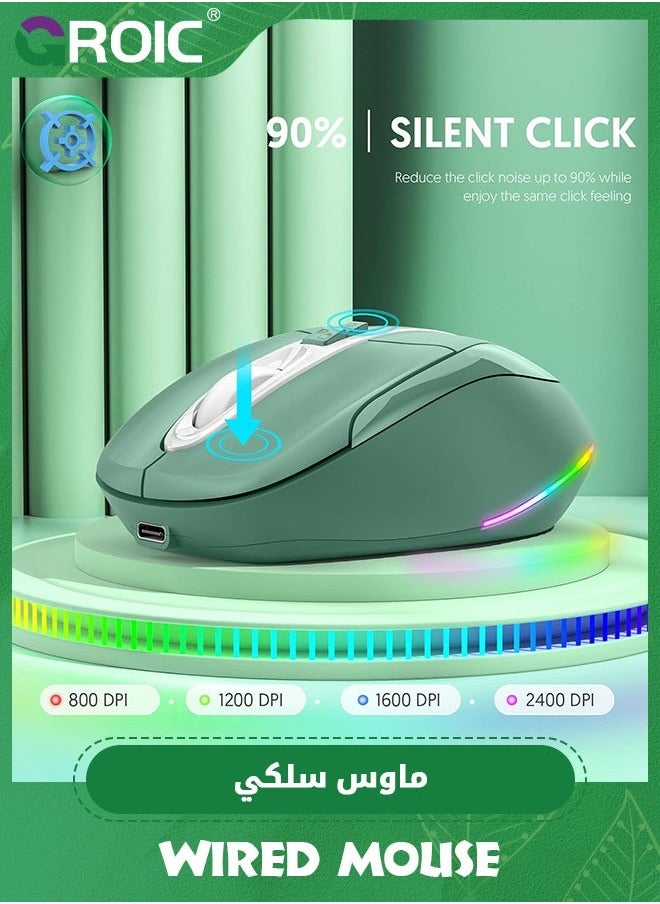 GROIC Green Computer Mouse Wireless, Silent with RGB Lights Dual Mode 2.4G Wireless & Bluetooth 5.1 2400 DPI USB-C Rechargeable, Compact for PC Laptop Desktop  - Image 4