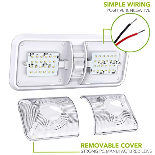 Leisure LED 2 Pack RV LED Ceiling Double Dome Light Fixture with ON/Off Switch Interior Lighting for Car/RV/Trailer/Camper/Boat DC 11-18V Natural White (Natural White 4000-4500K, 2-Pack) - Image 3