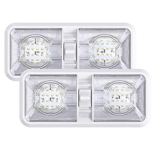 Leisure LED 2 Pack RV LED Ceiling Double Dome Light Fixture with ON/Off Switch Interior Lighting for Car/RV/Trailer/Camper/Boat DC 11-18V Natural White (Natural White 4000-4500K, 2-Pack) - Image 1
