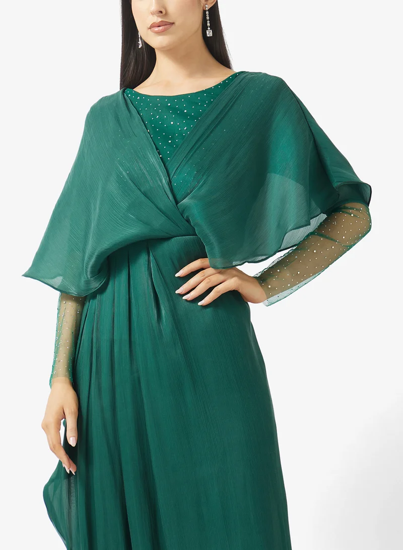Namshi x  Surplice Neck Evening Gown With Shimmer Sleeves for Women | Best Price UAE