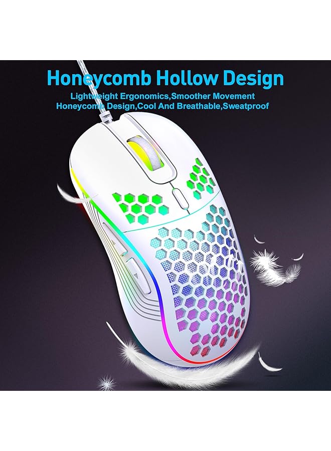Wired Gaming Mouse Rgb Backlighting And 7200 Adjustable Dpi Ergonomic And Lightweight Usb Computer Mouse With High Precision Sensor For Windows Pc & Laptop (White) - Image 2