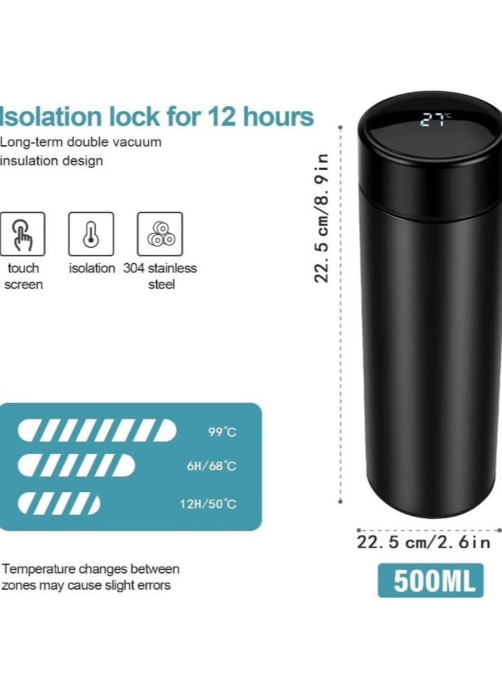 Generic - Digital Thermal Mug and Thermos, Original 500 ml, Smart Thermal Bottle with LED Digital Screen Displaying Temperature, Insulated Tea and Coffee Thermos with Air Vacuum Technology Made of 304 Stainless Steel, Suitable for Travel and Hot/Cold Beverages for Kids and Infants, Leak-Proof Design with Touch Screen, Perfect Gift for Outdoor Use, Office, Home, and Sports, Available in Elegant Black Satin Color. - Image 1