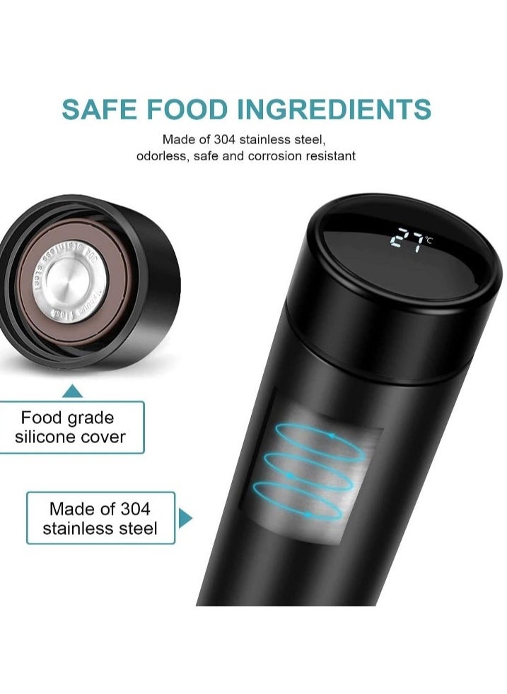 Generic - Digital Thermal Mug and Thermos, Original 500 ml, Smart Thermal Bottle with LED Digital Screen Displaying Temperature, Insulated Tea and Coffee Thermos with Air Vacuum Technology Made of 304 Stainless Steel, Suitable for Travel and Hot/Cold Beverages for Kids and Infants, Leak-Proof Design with Touch Screen, Perfect Gift for Outdoor Use, Office, Home, and Sports, Available in Elegant Black Satin Color. - Image 1