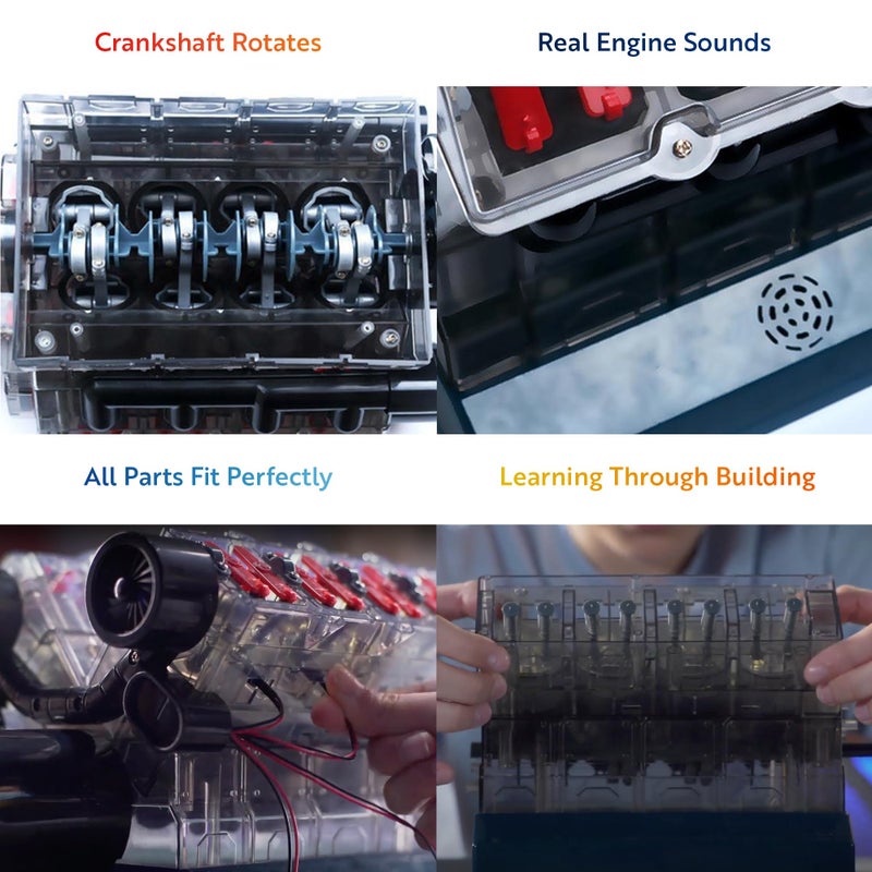 Playz V8 Combustion Engine Model Kit That Runs - Build Your Own STEM Mini V8 Model Engine Kit for Adults & Kids Age 12+, Visible V8 Mini Engine Kit That Works for Adult w/ 270 STEM Parts - Image 5