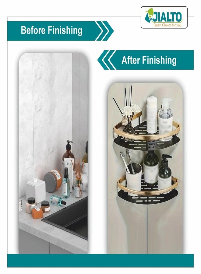 JIALTO 2 Pcs Corner Shelf for Bathroom | Self Adhesive Aluminium Bathroom Shelf for Wall Mounted Bathroom Organiser Without Drill and Bathroom Accessories (Gold) - Image 4