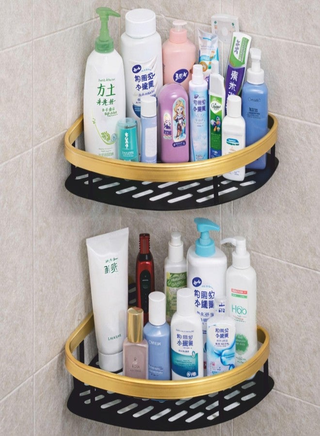 JIALTO 2 Pcs Corner Shelf for Bathroom | Self Adhesive Aluminium Bathroom Shelf for Wall Mounted Bathroom Organiser Without Drill and Bathroom Accessories (Gold) - Image 1