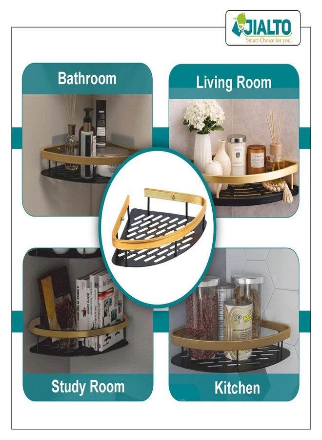 JIALTO 2 Pcs Corner Shelf for Bathroom | Self Adhesive Aluminium Bathroom Shelf for Wall Mounted Bathroom Organiser Without Drill and Bathroom Accessories (Gold) - Image 5