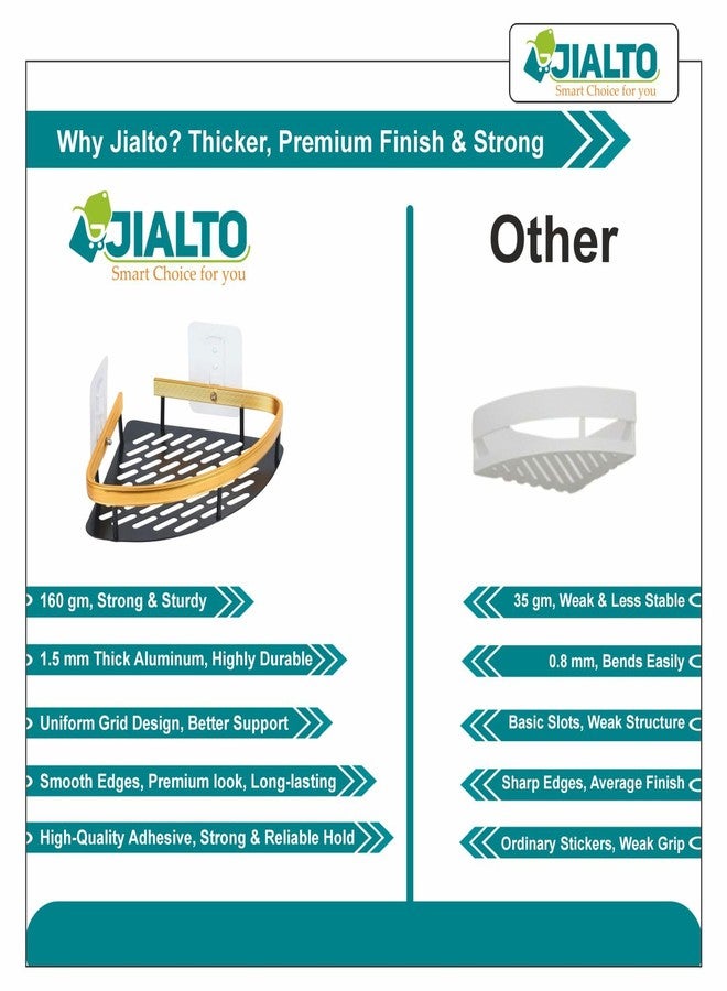 JIALTO 2 Pcs Corner Shelf for Bathroom | Self Adhesive Aluminium Bathroom Shelf for Wall Mounted Bathroom Organiser Without Drill and Bathroom Accessories (Gold) - Image 3