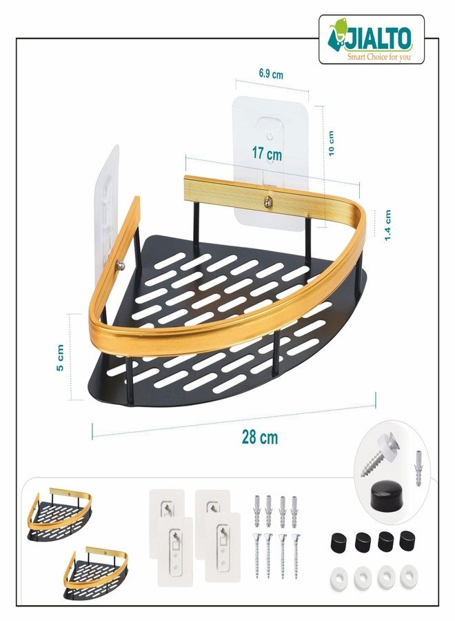 JIALTO 2 Pcs Corner Shelf for Bathroom | Self Adhesive Aluminium Bathroom Shelf for Wall Mounted Bathroom Organiser Without Drill and Bathroom Accessories (Gold) - Image 2
