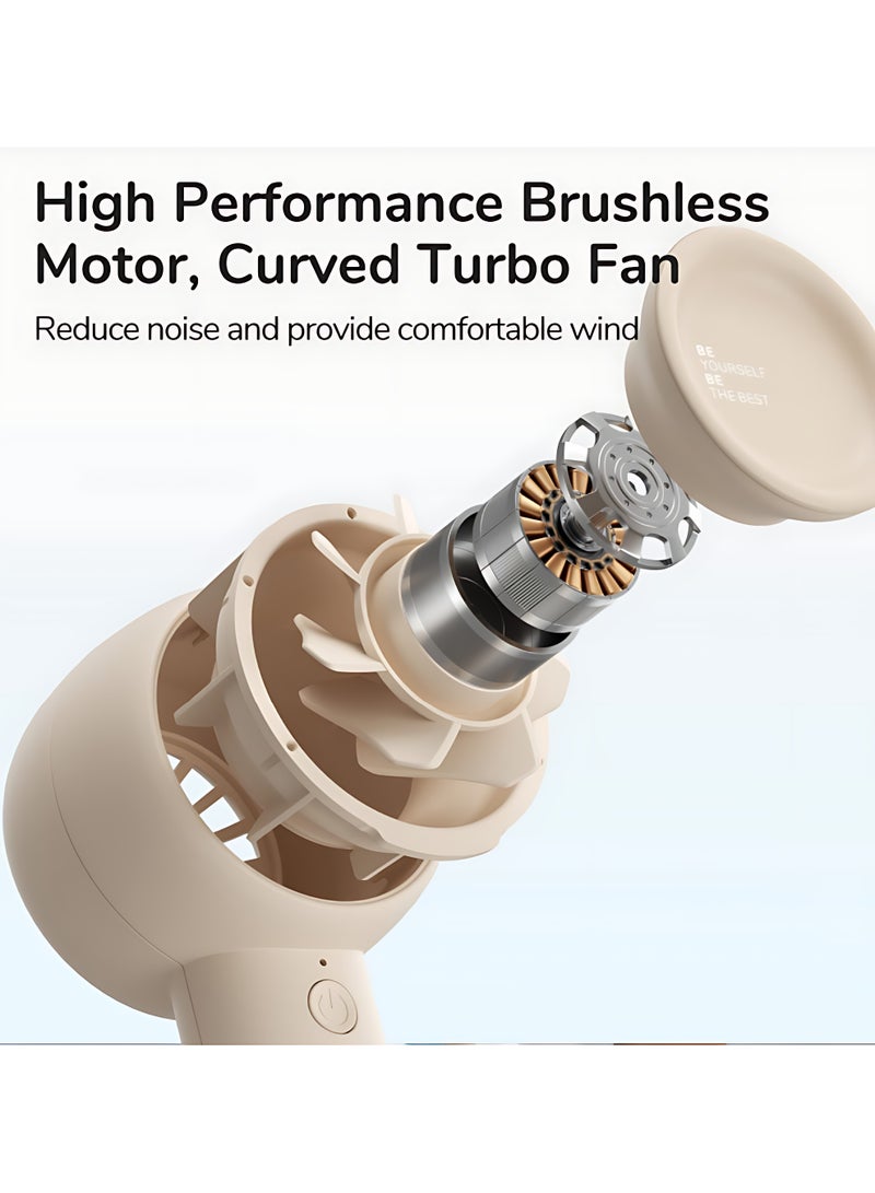 JISULIFE Handheld Turbo Fan, Mini Portable Fan, 4500mAh USB Rechargeable, 5 Speeds, Up to 16 Hours Cooling, Suitable for Travel, Home, and Office (Beige) - Image 3