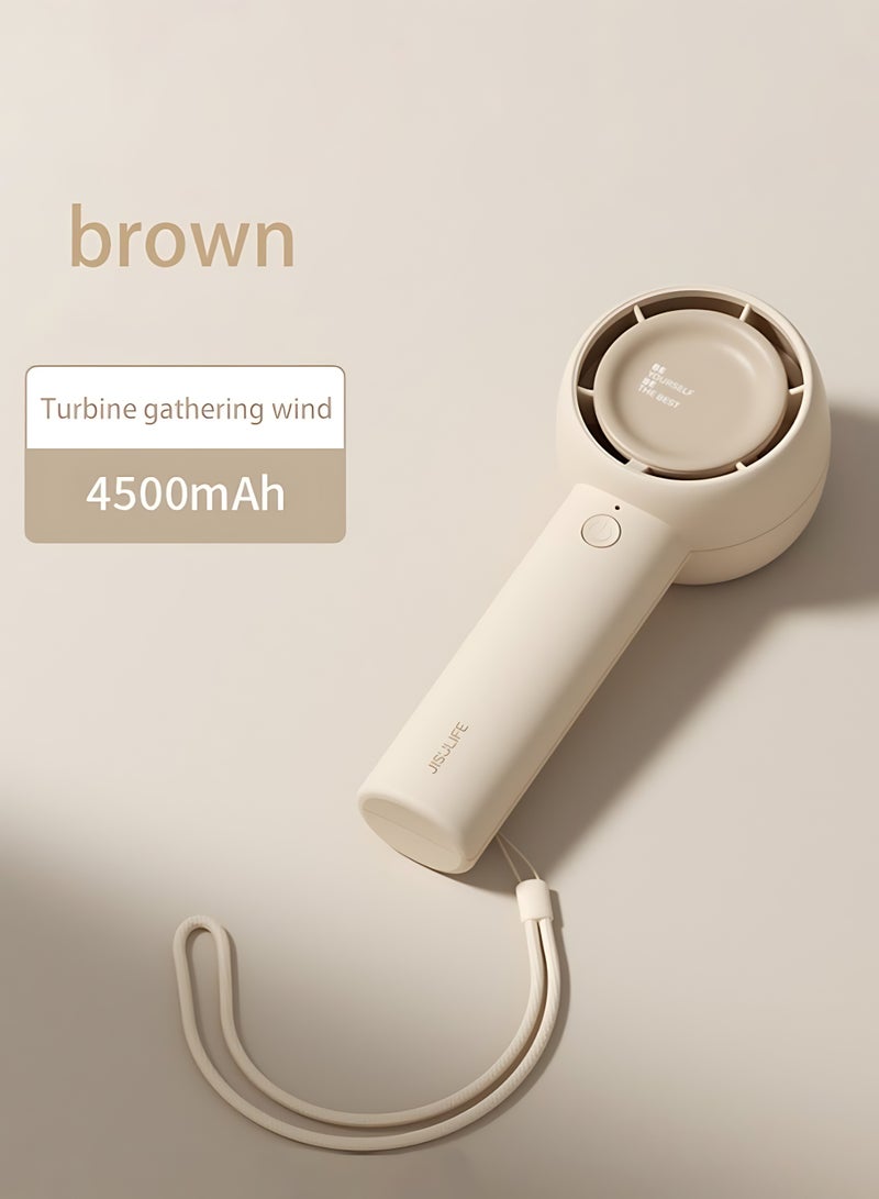 JISULIFE Handheld Turbo Fan, Mini Portable Fan, 4500mAh USB Rechargeable, 5 Speeds, Up to 16 Hours Cooling, Suitable for Travel, Home, and Office (Beige) - Image 2