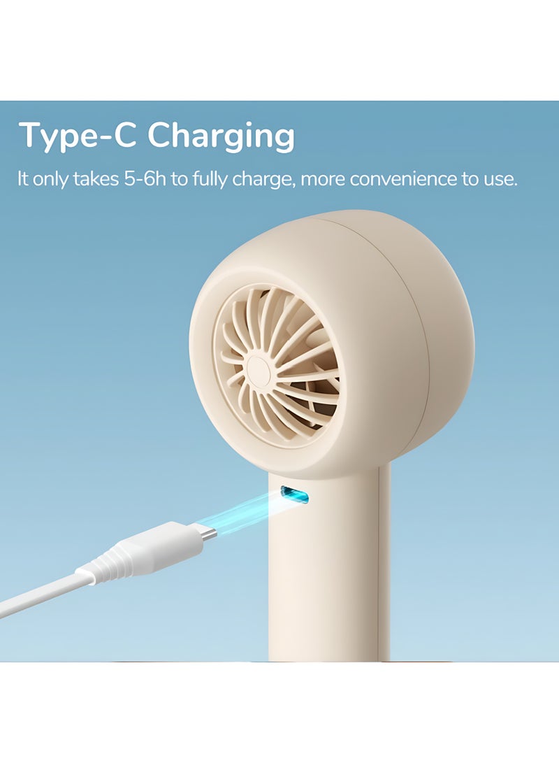 JISULIFE Handheld Turbo Fan, Mini Portable Fan, 4500mAh USB Rechargeable, 5 Speeds, Up to 16 Hours Cooling, Suitable for Travel, Home, and Office (Beige) - Image 4