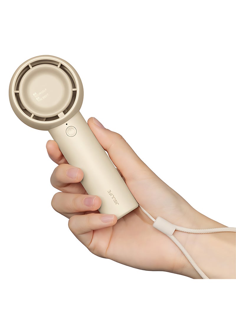 JISULIFE Handheld Turbo Fan, Mini Portable Fan, 4500mAh USB Rechargeable, 5 Speeds, Up to 16 Hours Cooling, Suitable for Travel, Home, and Office (Beige) - Image 1
