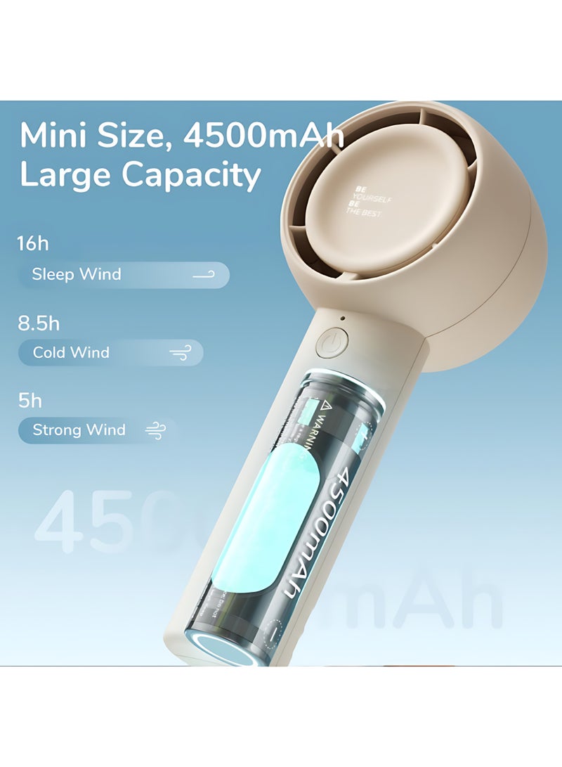 JISULIFE Handheld Turbo Fan, Mini Portable Fan, 4500mAh USB Rechargeable, 5 Speeds, Up to 16 Hours Cooling, Suitable for Travel, Home, and Office (Beige) - Image 5