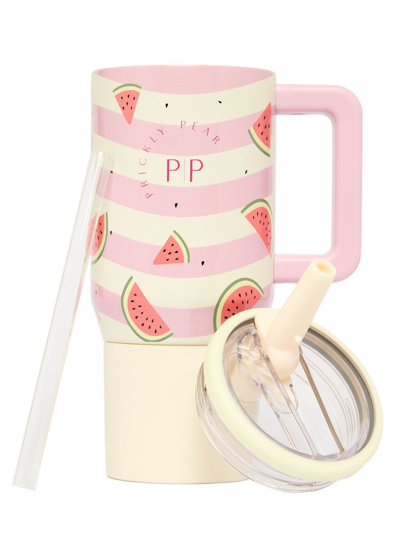 Prickly Pear Stainless Steel Water Bottle 20 Oz Mini Hydrator Pink Watermelon Stripe  - Image 1