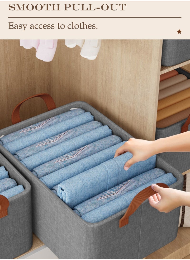 Generic 4 PCS Large Closet Storage Box, Foldable Clothes Storage Boxes, Closet Organizer Storage Bins with Carrying Handles and Steel Frame, Clothes, Toy, Books Basket for Wardrobe  - Image 4