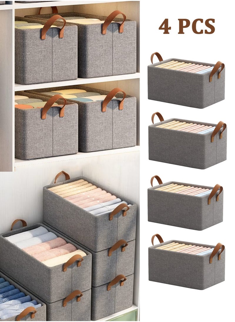 Generic 4 PCS Large Closet Storage Box, Foldable Clothes Storage Boxes, Closet Organizer Storage Bins with Carrying Handles and Steel Frame, Clothes, Toy, Books Basket for Wardrobe  - Image 1