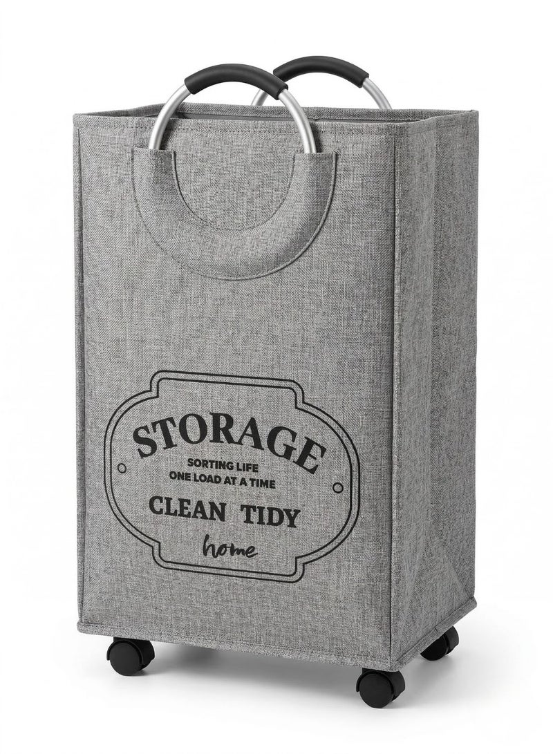 1Chase Rolling Laundry Basket 40L – Foldable Fabric Clothes Hamper with Wheels & Aluminium Handles (Grey) - Image 1